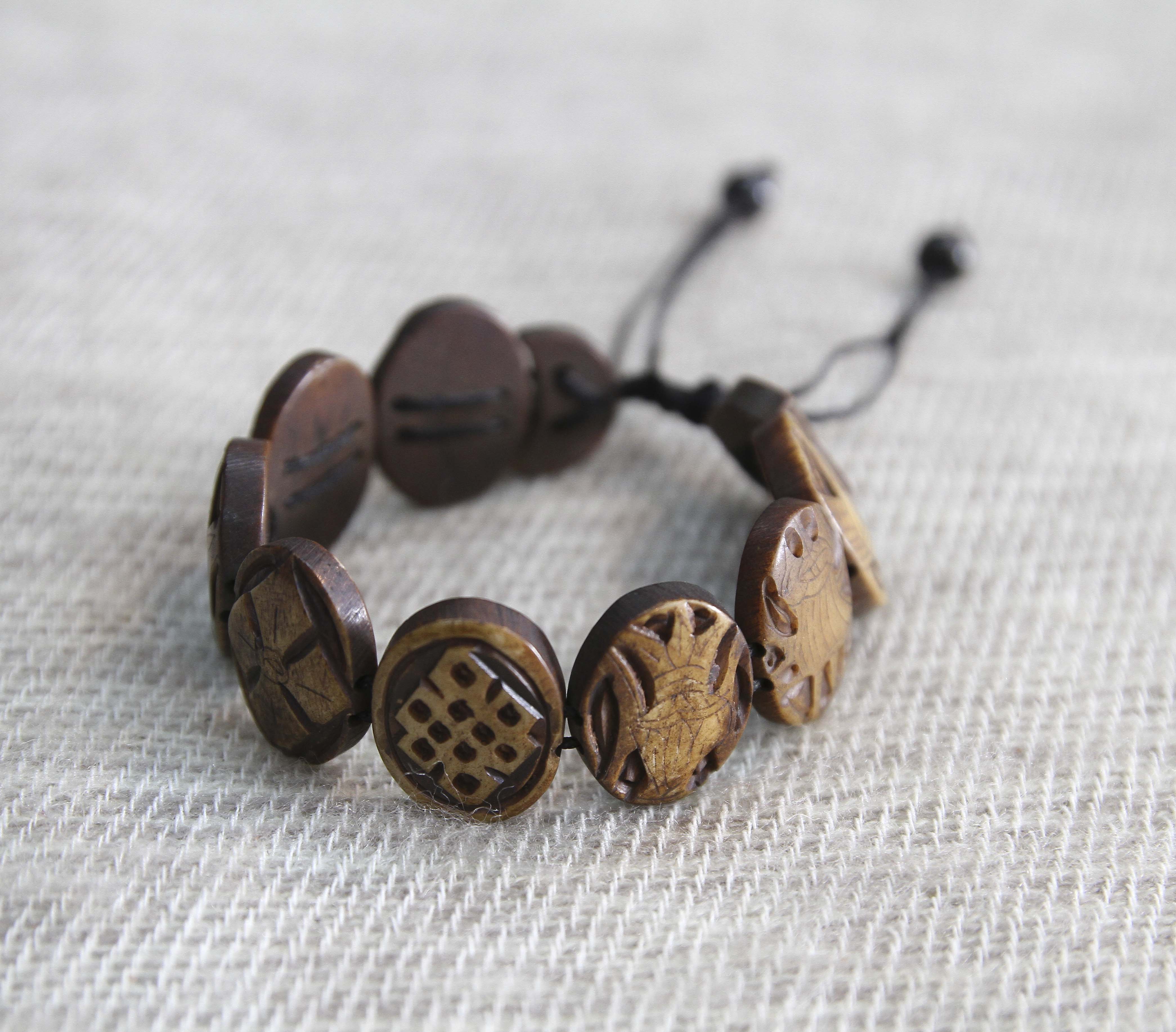 Handcarved Himalayan Bone Wrist Mala