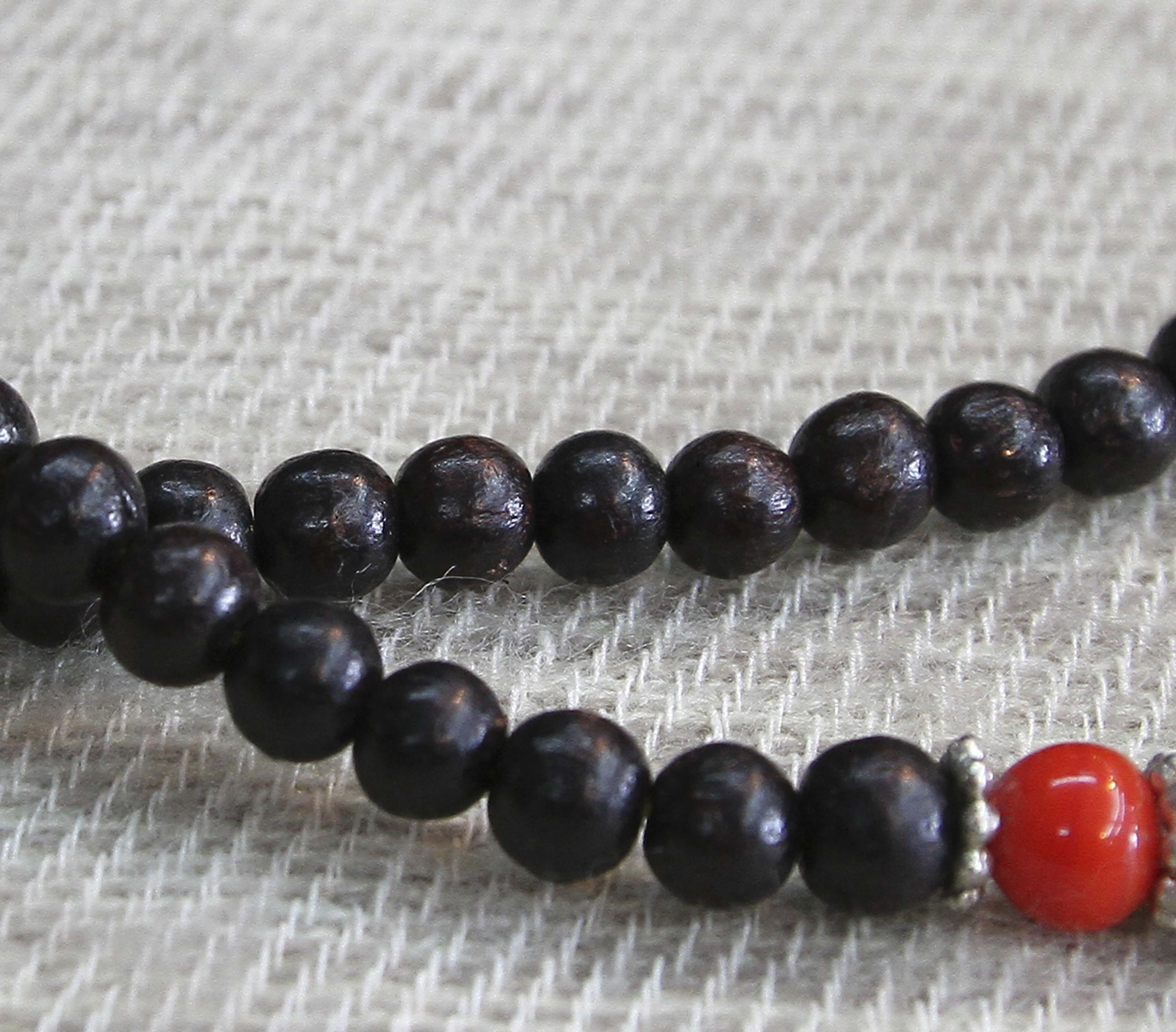 Wood Mala with Turquoise & Coral